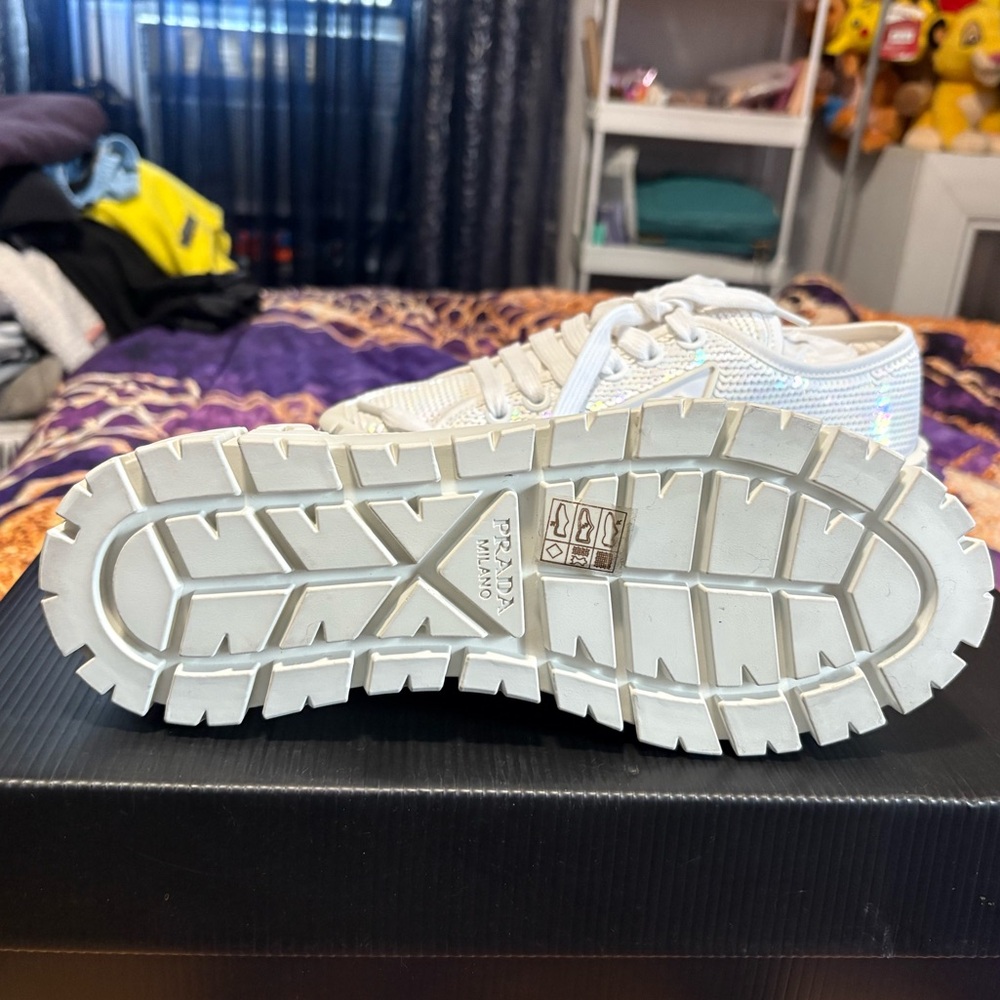PRADA DOUBLE WHEEL SEQUIN PLATFORM SNEAKERS - Picture 5 of 10